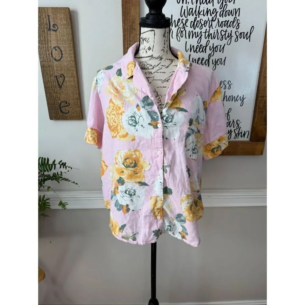 Victoria's Secret Women's Floral Short Sleeve Sleep Shirt PJ Top Pink Large